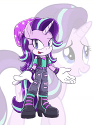 Size: 774x1032 | Tagged: safe, artist:kanayanga, part of a set, starlight glimmer, mobian, unicorn, anthro, g4, clothes, jeans, looking at you, open mouth, pants, ripped jeans, ripped pants, sonic the hedgehog (series), sonicified, torn clothes