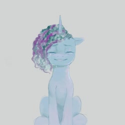 Size: 2000x2000 | Tagged: safe, artist:pascal571, misty brightdawn, pony, unicorn, g5, crying, cute, eyes closed, female, freckles, high res, mare, mistybetes, simple background, sitting, smiling, solo