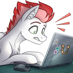Size: 1823x1823 | Tagged: safe, artist:helmie-art, oc, oc only, oc:swift apex, pegasus, pony, computer, computer mouse, laptop computer, shocked, shocked expression, simple background, solo, sticker, transparent background