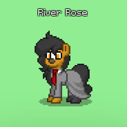 Size: 554x554 | Tagged: safe, oc, oc only, oc:river rose, earth pony, pony, pony town, blaze (coat marking), clothes, coat markings, crystal curtain: world aflame, facial markings, green background, necktie, simple background, skirt, solo