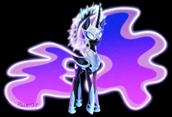 Size: 4588x3115 | Tagged: safe, artist:harmonicdreemur1308, nightmare moon, alicorn, pony, g4, alternate universe, base used, black background, concave belly, empress, female, glowing, glowing eyes, goddess, halo, high res, mare, simple background, slender, solo, thin