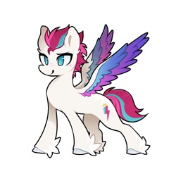Size: 768x768 | Tagged: safe, artist:afrayedfox, zipp storm, pegasus, pony, g5, colored wings, female, mare, multicolored wings, simple background, smiling, solo, spread wings, white background, wings