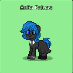 Size: 564x560 | Tagged: safe, oc, oc only, oc:actia paluas, changeling, pony town, clothes, green background, necktie, simple background, skirt, solo