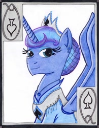 Size: 796x1018 | Tagged: safe, artist:the1king, princess luna, alicorn, pony, g4, clothes, crown, dress, jewelry, playing card, regalia