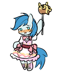 Size: 565x631 | Tagged: safe, artist:alus, oc, oc only, oc:dr.lancet dois, pegasus, pony, bipedal, blushing, clothes, crossdressing, embarrassed, femboy, joke, magic wand, magical girl, male, simple background, sketch, skirt, solo, white background