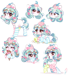 Size: 2000x2232 | Tagged: safe, artist:ipun, oc, oc only, oc:mallowcreme, earth pony, pony, bow, clothes, cute, female, hair bow, heart, heart eyes, high res, mare, mismatched socks, simple background, sketch, sketch dump, socks, striped socks, white background, wingding eyes