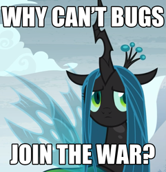 Size: 899x932 | Tagged: safe, edit, edited screencap, editor:dr.picsell dois, screencap, queen chrysalis, changeling, changeling queen, derpibooru, g4, april fools, april fools 2023, caption, image macro, meta, sad, text