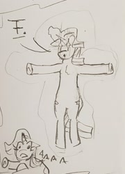 Size: 1906x2641 | Tagged: safe, artist:dakirbinator, starlight glimmer, trixie, pony, unicorn, g4, glowing, glowing eyes, glowing horn, horn, levitation, magic, meme, menacing, monochrome, t pose, telekinesis, traditional art