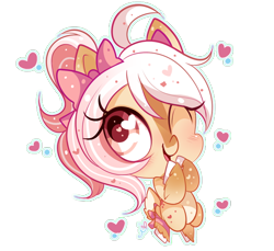 Size: 594x544 | Tagged: safe, artist:ipun, oc, oc only, oc:cinnamon rose, deer, deer pony, original species, blushing, bow, chibi, cute, hair bow, heart, heart eyes, one eye closed, simple background, solo, transparent background, wingding eyes, wink