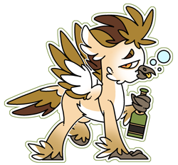 Size: 1737x1620 | Tagged: safe, artist:sheiin, oc, oc:hoppescotch, hippogriff, alcohol, bottle, drink, drunk, drunk bubbles, emanata, male, solo, tongue out