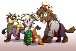 Size: 1920x1298 | Tagged: safe, artist:littletigressda, oc, oc only, diamond dog, griffon, zebra, fanfic:rekindled embers, trio