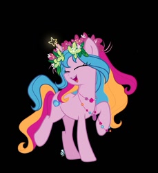 Size: 1135x1237 | Tagged: safe, artist:泽虹sunbow, idw, izzy moonbow, pony, unicorn, g5, my little pony: make your mark, my little pony: make your mark chapter 4, black background, female, flower, flower in hair, mare, simple background, solo, stars