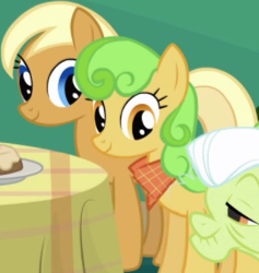 Size: 396x418 | Tagged: safe, screencap, apple cobbler, granny smith, perfect pie, earth pony, pony, friendship is magic, g4, apple family member, background character, background pony, cropped, female, mare, solo focus