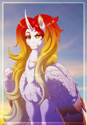 Size: 3501x5070 | Tagged: safe, artist:silverwolf866, daybreaker, alicorn, pony, g4, alternate universe, bust, commission, fangs, lidded eyes, portrait, ryoku verse, solo