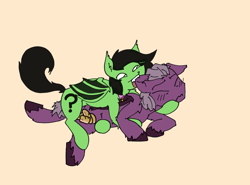 Size: 2700x2000 | Tagged: safe, artist:ponny, oc, oc only, oc:bats, oc:filly anon, oc:pandesal, bat pony, pony, biting, blushing, collar, cuddling, duo, duo male and female, female, filly, high res, male, simple background