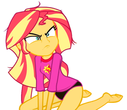 Size: 852x741 | Tagged: safe, artist:flutteryaylove, edit, edited screencap, screencap, sunset shimmer, human, equestria girls, g4, angry, black panties, black underwear, clothes, no pants, panties, simple background, underwear, white background