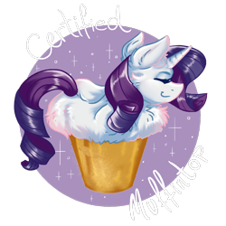 Size: 2000x2000 | Tagged: safe, artist:dankpegasista, derpibooru exclusive, rarity, cat, cat pony, pony, unicorn, g4, april fools joke, behaving like a cat, chest fluff, chillaxing, circle background, cute, ear fluff, eyelashes, eyes closed, female, flowing mane, fluffy, food, happy, high res, highlights, joke, limbless, lying down, meme, muffin, muffin top, pastry, png, ponies are liquid, raribetes, shading, shiny mane, side view, simple background, simple shading, smiling, solo, sparkles, text, transparent background