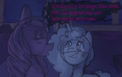 Size: 1118x707 | Tagged: safe, anonymous artist, misty brightdawn, opaline arcana, alicorn, pony, unicorn, series:misty pov, g5, spoiler:g5, bruised, crying, duo, duo female, female, jewelry, mare, misty deserves better, necklace, opabitch, opaline arcana is not amused, unamused