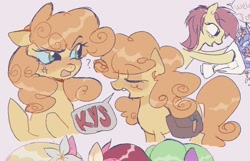 Size: 1608x1034 | Tagged: safe, artist:dulcesilly, carrot top, golden harvest, earth pony, pony, g4, dialogue, eyes closed, kys, question mark, rude, solo focus