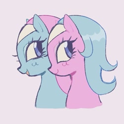 Size: 783x783 | Tagged: safe, artist:dulcesilly, aloe, lotus blossom, earth pony, pony, g4, blushing, bust, cute, duo, looking back, smiling, spa twins, spaww twins