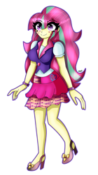 Size: 2170x3863 | Tagged: safe, artist:dazzlingmimi, sour sweet, human, equestria girls, g4, my little pony equestria girls: friendship games, breasts, busty sour sweet, clothes, cute, cutie mark on clothes, high res, raised leg, school spirit, simple background, smiling, solo, sourbetes, transparent background