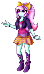 Size: 2363x3952 | Tagged: safe, artist:dazzlingmimi, sunny flare, human, equestria girls, g4, my little pony equestria girls: friendship games, breasts, busty sunny flare, high res, raised hand, school spirit, simple background, solo, transparent background