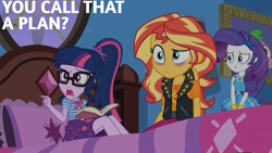 Size: 2000x1125 | Tagged: safe, edit, edited screencap, editor:quoterific, screencap, rarity, sci-twi, spike, spike the regular dog, sunset shimmer, twilight sparkle, dog, human, blizzard or bust, equestria girls, equestria girls specials, g4, my little pony equestria girls: better together, my little pony equestria girls: holidays unwrapped