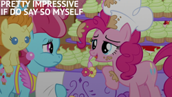 Size: 2000x1125 | Tagged: safe, edit, edited screencap, editor:quoterific, screencap, cup cake, pinkie pie, pumpkin cake, g4, the one where pinkie pie knows