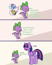 Size: 1800x2259 | Tagged: safe, artist:nawnii, spike, twilight sparkle, alicorn, dragon, pony, g4, my little pony: friendship is magic, triple threat, duo, text, twilight sparkle (alicorn)