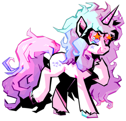 Size: 2048x1972 | Tagged: safe, artist:setotonin, oc, pony, unicorn, cel shading, curly mane, messy mane, shading, simple background, smiling, solo, standing, starry eyes, transparent background, unshorn fetlocks, wingding eyes