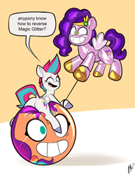 Size: 1514x1960 | Tagged: safe, artist:latexia, pipp petals, sunny starscout, zipp storm, earth pony, inflatable pony, pegasus, pony, g5, adorapipp, adorazipp, ball, balloon, bean mouth, blimp petals, butt, cute, dialogue, dock, female, floating, forced smile, grin, inanimate tf, inflatable, inflation, mare, plot, rear view, resting, royal sisters (g5), siblings, simple background, sisters, smiling, speech bubble, sunny starball, tail, tail aside, transformation, trio, trio female