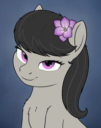 Size: 912x1150 | Tagged: safe, artist:zippysqrl, octavia melody, earth pony, pony, g4, aggie.io, bedroom eyes, bust, chest fluff, cute, female, flower, flower in hair, gradient background, looking at you, mare, smiling, solo, tavibetes