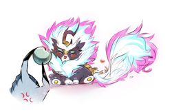 Size: 2837x1852 | Tagged: safe, artist:krissstudios, oc, oc only, oc:joshua, kirin, nirik, :p, angry, ball, bite mark, chest fluff, chibi, cross-popping veins, crying, cute, emanata, eyes closed, fluffy, glowing, glowing mane, glowing tail, hand, heart, long nails, madorable, male, ocbetes, sharp nails, simple background, sitting, smol, solo focus, tail, tongue out, underhoof, white background