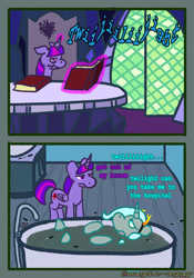 Size: 2048x2926 | Tagged: safe, artist:magic-aggy, trixie, twilight sparkle, alicorn, pony, unicorn, g4, bath, book, comic, cutie map, high res, homestuck, sharpie, twilight sparkle (alicorn), twilight's castle