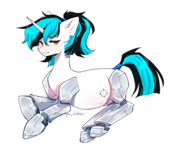 Size: 2916x2580 | Tagged: safe, artist:tyutya, oc, oc only, oc:flawless ice, cyborg, pony, unicorn, female, high res, horn, mare, paternity mark, ponytail, pregnant, solo, tail, tail wrap