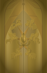 Size: 1350x2100 | Tagged: safe, artist:prixy05, alicorn, earth pony, pegasus, pony, unicorn, bas-relief, door, gold, mount aris