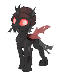 Size: 1528x1988 | Tagged: safe, artist:jewellier, oc, oc only, changeling, facial hair, fangs, hat, male, moustache, red changeling, simple background, solo, stallion, white background