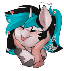 Size: 2226x2457 | Tagged: safe, artist:beardie, oc, oc only, oc:flawless ice, human, pony, unicorn, :p, beardies scritching ponies, commission, high res, human on pony petting, petting, simple background, tongue out, transparent background, ych result