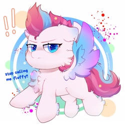 Size: 3100x3100 | Tagged: safe, artist:cannyginger12, zipp storm, pegasus, pony, g5, adorazipp, angry, cheek fluff, chest fluff, cute, exclamation point, female, fluffy, high res, looking at you, madorable, mare, simple background, solo, spread wings, unamused, white background, wings, zipp storm is not amused