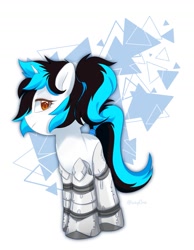 Size: 1251x1614 | Tagged: safe, oc, oc:flawless ice, cyborg, pony, unicorn, abstract background, cybernetic legs, solo