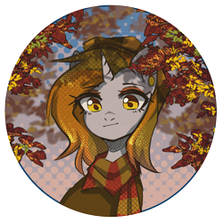 Size: 2000x2000 | Tagged: safe, artist:avrameow, oc, oc only, oc:aurora shinespark, pony, unicorn, clothes, ear piercing, earring, eyeshadow, female, hat, high res, horn, jewelry, leaves, looking at you, makeup, mare, no source available, piercing, scarf, solo, unicorn oc