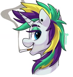 Size: 1548x1628 | Tagged: safe, artist:zendora, rarity, pony, unicorn, g4, alternate hairstyle, cigarette, female, punk, raripunk, smoking, solo