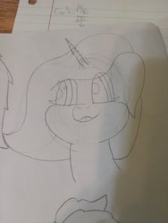 Size: 4608x3456 | Tagged: safe, artist:acid flask, princess celestia, g4, 2d, ears back, female, filly, foal, happy, looking to the left, paper, sketch, sketchbook, traditional art