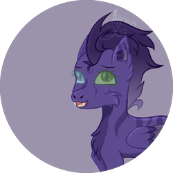 Size: 3002x3002 | Tagged: safe, artist:thecommandermiky, oc, oc only, oc:miky command, cheetah, hybrid, pegasus, pony, chest fluff, circle background, digital art, ear fluff, fangs, high res, looking at you, pegasus oc, purple background, simple background, smiling, smiling at you, solo, update