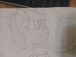 Size: 4608x3456 | Tagged: safe, artist:acid flask, princess luna, alicorn, pony, g4, 2d, big ears, looking up, paper, sketch, sketchbook, smiling, solo, traditional art