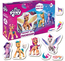 Size: 503x472 | Tagged: safe, cloudpuff, hitch trailblazer, izzy moonbow, pipp petals, sunny starscout, zipp storm, alicorn, dog, earth pony, flying pomeranian, pegasus, pomeranian, pony, unicorn, g5, amazon.com, cute, female, magnet, male, mane five, mane stripe sunny, mare, merchandise, royal sisters (g5), siblings, simple background, sisters, stallion, white background, winged dog