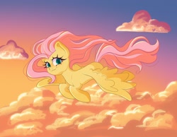 Size: 2048x1592 | Tagged: safe, artist:indigohatetrain, fluttershy, pegasus, pony, g4, cloud, female, flying, mare, sky, solo, spread wings, wings