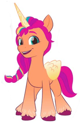 Size: 278x430 | Tagged: safe, sunny starscout, alicorn, pony, g5, cute, low quality, mane stripe sunny, race swap, simple background, solo, sunnycorn, white background