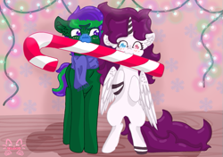 Size: 571x403 | Tagged: safe, artist:niveria25, oc, oc only, oc:niveria, alicorn, pony, alicorn oc, candy, candy cane, duo, food, horn, wings