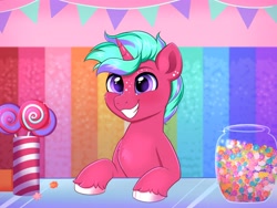 Size: 4000x3000 | Tagged: safe, artist:confetticakez, oc, oc only, oc:bubble snap, pony, unicorn, blushing, candy, food, horn, male, solo, unicorn oc